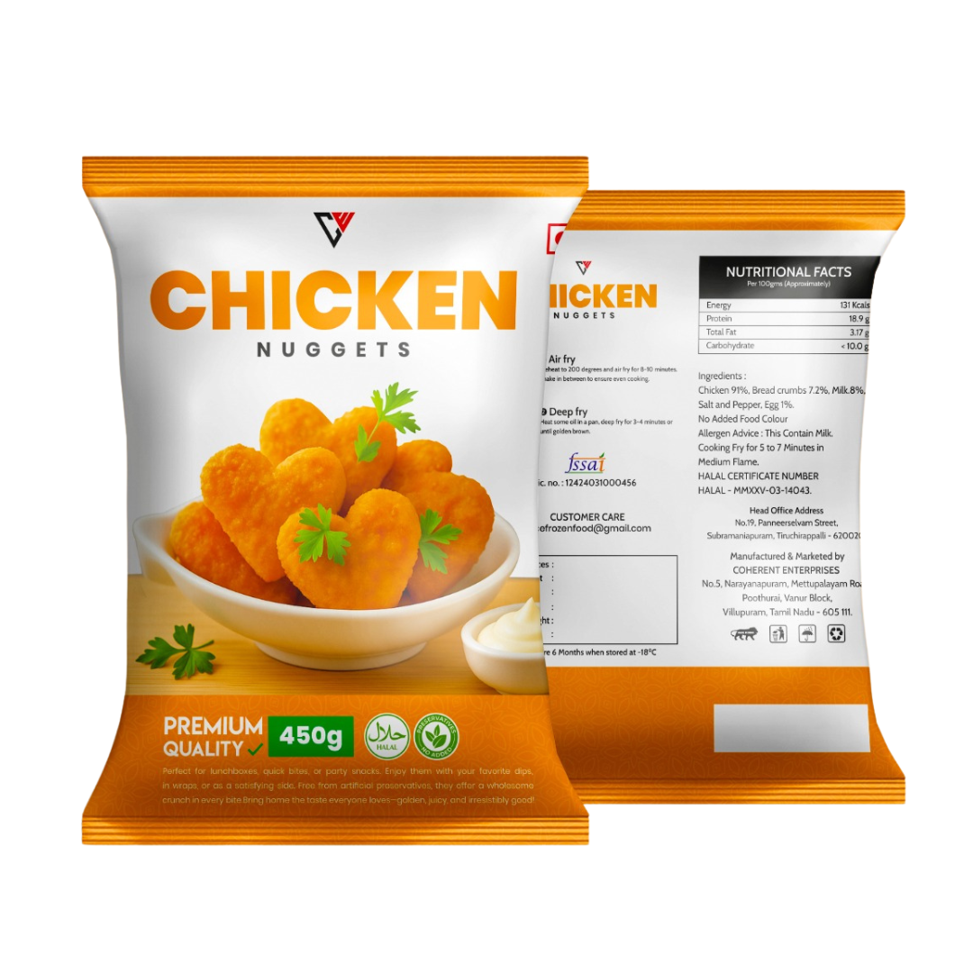 Crispy Chicken Nuggets – 450g | Halal | No Preservatives | Kid-Friendly & Ready-to-Cook